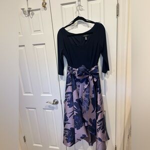New R&M Richards formal tea length hi-lo dress navy/lavender size12